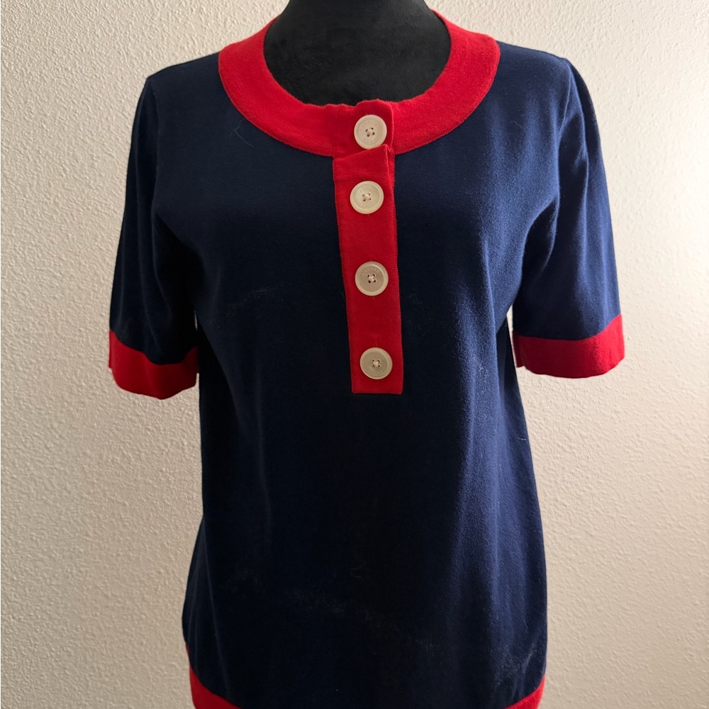 Lauren Ralph Lauren Red and Navy Knit Top